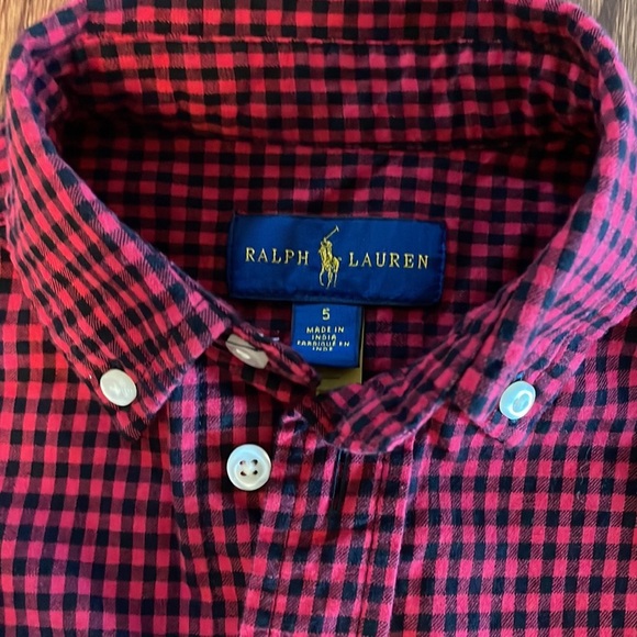 Ralph Lauren boys kids button down collared long sleeve shirt red plaid size 5 - Picture 3 of 10